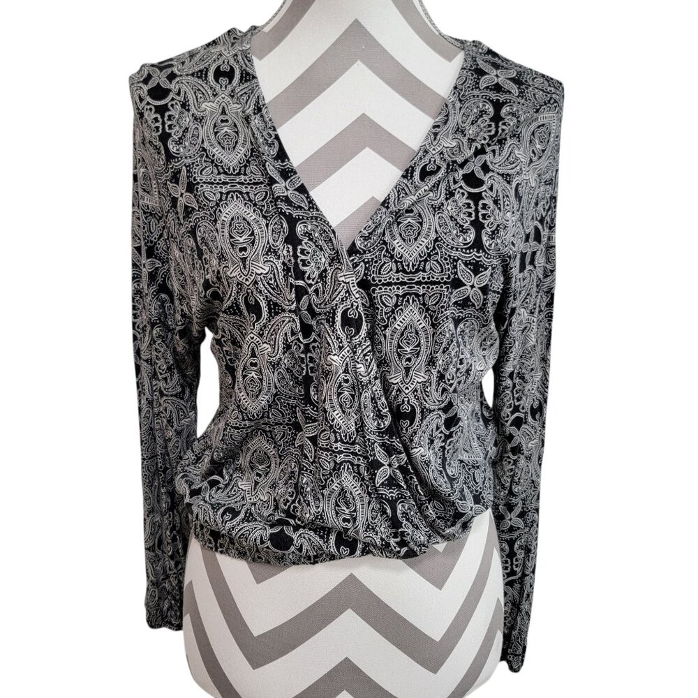 Lindex Womens Sz S Paisley Boho Wrap Blouse Top Long-sleeved Gypsy Whimsical EUC
